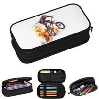 BMX Rider Themed Pencil Cases for Student Gifts Pen Box Pencil Bag Large Capacity Pencil Pouch 21x10.5x5cm white