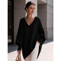 Solid Color Long Sleeve V-Neck Lazy Style Sweater for Women, Loose Knit Top XXXL juoda