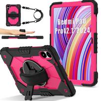 For Redmi Pad Pro 5G 12.1 inch Case Kids Safe Silicon PC Shoulder Strap Shockproof Armor Stand Tablet Cover MI pad SE 8.7 2024 pink