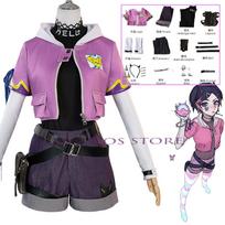 Aukštos kokybės Gvazdikėlio Cosplay Moteriškas Gvazdikėlio Cosplay Perukas Kostiumas Violetinis Švarkas Pilnas Komplektas Uniforma Nemirtingas Apranga Moteriai XXL pink