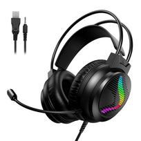 Wired Gaming Headset with RGB Light, 50mm Driver 360° Bendable Noise‑cancelling Mic 3.5mm USB Gaming Headphones for PC PS4 Xbox One juoda