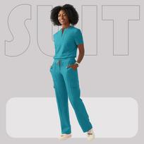 Frosted V-neck Straight Leg Medical Uniform Set L blue