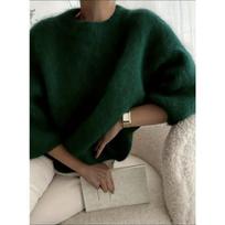 Women European Style Solid Color Loose Lazy Casual Thick Knit Sweater XXL žalia