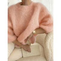 Women European Style Solid Color Loose Lazy Casual Thick Knit Sweater L persikas