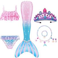 Vaikams Mergaitėms Plaukimo Undinukės Uodega Undinukės Kostiumas Cosplay Vaikų Maudymosi Kostiumas Fantazijos Paplūdimio Bikini Galima Pridėti Perlo Aksesuarus Helovynas 150 pink
