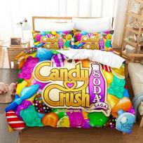 Kawaii Candy Crush Soda Saga patalynės komplektas viengulis dvivietis pilnas karališko dydžio karališko dydžio lovos komplektas suaugusiems vaikams miegamojo antklodės užvalkalų rinkiniai anime lova 70x133cm 2pcs yellow