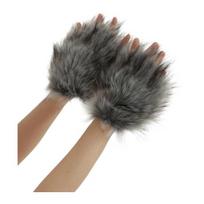 Vilko letenos pirštinės be pirštų Šiltos pūkuotos pirštinės Gyvūno Cosplay Rankų letenos Dirbtinio kailio pirštinės Helovino Kalėdų persirengimo vakarėlio kostiumui black