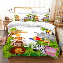 Animacinis zoologijos sodas Antklodės komplektas Žirafa Lokys Lapė Raštas Trijų dalių patalynės komplektas 180 * 210 (three-piece set)