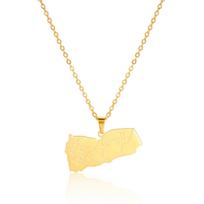 Stainless Steel Yemen Map With City Pendant Necklace for Women Men Arabic Country Geography Necklaces Party Jewelry Gift beige