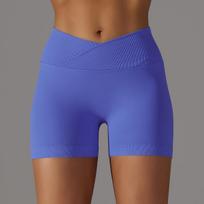 Crossover Waist Women Sport Shorts Yoga Shorts Gym Workout Running High Waist Yoga Shorts Push Up Hip Seamless Fitness Shorts S blue