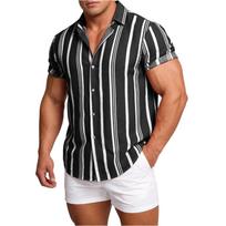 Men's Casual Striped Print Short Sleeve Shirt Lightweight Breathable Button Down Collared Shirt for Vacation and XXXL juoda