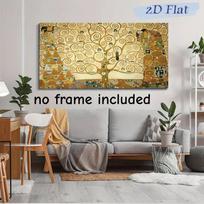 1 piece of vintage Klimt Tree of Life frameless canvas painting, European living room entrance decoration painting, abstract art (as the picture,50x100cm No Frame) beige