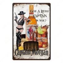 Captain Rum Metal Tin Sign Vintage Pirate Bar Wall Art Man Cave Decor 20x30cm（7.8x11.8inch） gray