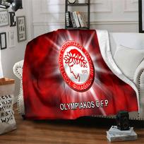 Olympiacos Fc Team Crest Flannel Blanket, Soft Polyester, Modern Design, All-Season for Camping, Travel, Gifts for holidays or birthdays 75x90cm