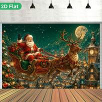 1Pcs Santa Riding Sleigh Decoration Background Winter Backdrop Decorations For Photo Studio Photo Booth Christmas Party 100x75cm brown
