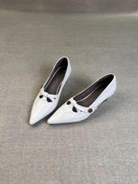 French Camellia 5CM Pointed Toe Strap Mary Jane Wedge Heels for Women 36 beveik baltos spalvos