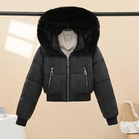 Hooded Fur Collar Cotton Jacket Women's Winter Thickened Warm Short Bread Jacket S juoda
