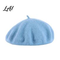 Slouchy Artist Hat Women Wool Beret Hat Elegant Classic Solid Color Winter Daily Casual Wear Accessory Cap Soft Breathable Blend Headwear for Ladies dangaus mėlyna spalva