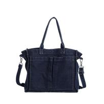 Large capacity denim zipper  crossbody bag solid color versatile fashion soft simple trend shoulder bag gray