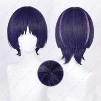 Scaramouche Cosplay Perukas 35cm Mėlynos Violetinės Juodos Sumaišytos Spalvos Perukai Karščiui Atsparūs Sintetiniai Plaukai as the picture- blue