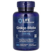 Life Extension, Ginkgo, Sertifikuotas ekstraktas, 120 mg, 365 daržovių kapsulės