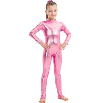 Unisex metalinis kombinezonas vaikams, Helovino kostiumas, ilgomis rankovėmis, pilno ilgio stovimos apykaklės body vaidmenų žaidimams ir šokių pasirodymams 110 pink