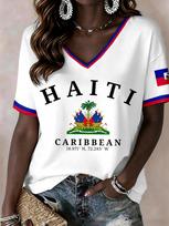 Haitiečių moterų marškinėliai HAITI raidė Namų futbolo marškinėlių rankovė Vasariniai nacionaliniai laisvalaikio gerbėjų trumparankoviai viršutiniai drabužiai šeimos derinimas M black