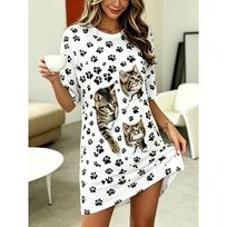 Women's Cat Paw Print Short Sleeve Mini Dress 8XL black