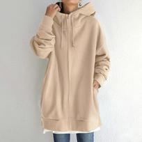 Oversize Moteriški megztiniai Megztiniai Megztiniai Žieminiai Užtrauktukas Ilgos Striukės Paltas Moteriški Gatvės drabužiai su gobtuvu Harajuku Fleece Viršutiniai drabužiai XS chaki