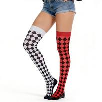 High-elasticity AB-sided Heart Checkerboard Thigh-high Socks, Soft and Snug Fit, Non-slip, Eye-catching Single Item for Afternoon Tea, One-size beige