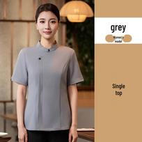 Chinese Tea & Hot Pot Uniform - Short Sleeve National Style for Restaurant & Cafe Staff XL black