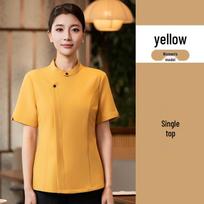 Chinese Tea & Hot Pot Uniform - Short Sleeve National Style for Restaurant & Cafe Staff M black