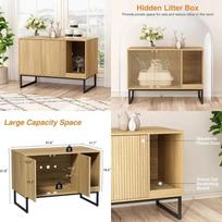 Modern Enclosed Cat Cabinet Fluted Hidden Box Furniture with Scratch Pad Metal Legs Pet Beds M ruda