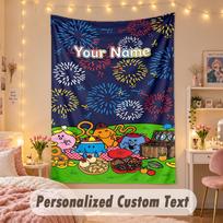 Custom Personalized Tapestry,Mr. Men & Little Miss Print Custom Name Text Wall Art Hanging for Bedroom 130cmx150cm blue