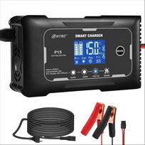 P15 12V-24V 35A/25A/20A/15A/10A Automobilinio akumuliatoriaus įkroviklis LCD Automatinis Impulsinis Remonto Įkrovimas Lifepo4 AGM Švino-rūgštiniam Ličio Akumuliatoriui EU Plug juoda