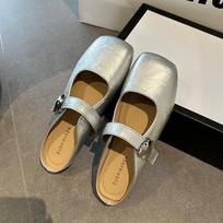 Satin versatile one-word buckle with Mary Jane shoes women's flat slippers leather shoes 40 sidabras