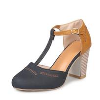 Mary Janes High Heels Women Spring Autumn Shoes Women Round Toe Block Heel Shoes Square Heel Leisure Casual  Rome Pumps fgh 12 juoda