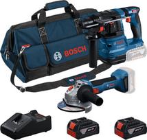 Bosch 18V bevielis mašinų rinkinys 0615V0003C, 2x4Ah, 2 įrenginiai, šviesos jungiklis, akumuliatorius, įkroviklis, krepšys
