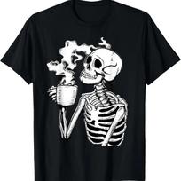 Coffee Drinking Skeleton Lazy DIY Halloween Costume Funny T-Shirt XXXXXL juoda