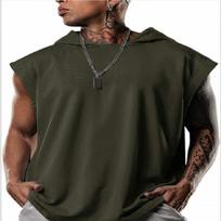 Men Solid Color Hooded Sleeveless Pullover Casual Loose Waistcoat Vest Sports Fitness Workout Breathable Quick Dry Top for Summer Daily Wear L žalia