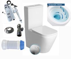 Domotechnika Kompakt WC Premium Costabella 815×385×630 mm, Tornado/Typhoon, balta + SLIM Soft Close sėdynė + jungtis + kampinis vožtuvas
