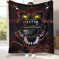 Baisusis Freddy F-FNAF žaidimai Flanelinis pledas, Itin minkštas šiltas pliušinis užklotas namams miegamojo lovai sofai biurui stovyklavimui iškylai Size: 75*100cm, Weight: 320 GSM black