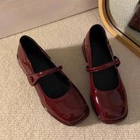 Spring Wine Red Women Mary Jane Shoes Shallow Ladies Casual Butterfly-Knot Shoes Eelgant Dress Leather Shoes 39 raudona