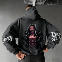 Demon Slayer Men's Hoodie Sweatshirt Kamado Nezuko Anime Spring Autumn Winter Boy Harajuku Long-sleeved Parent-child Outfit 100 black