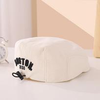Korean Kids Beret Embroidered Letter Children Forward Hat Solid Color Baby Duck Tongue Cap Cotton Boys Girls Outdoor Sun Visors smėlis