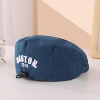 Korean Kids Beret Embroidered Letter Children Forward Hat Solid Color Baby Duck Tongue Cap Cotton Boys Girls Outdoor Sun Visors mėlyna