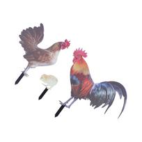 3pcs Rooster Hen Chick Ground Plug Multipurpose Stereoscopic Simulation Colorful Chicken Garden Stake for Outdoor gray