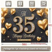 1pc Birthday 35th Glitter Balloon Elegant Hanging Banner Black Golden Polyester 70.87inch|x|90.55inch