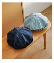 Retro denim beret women's summer thin breathable versatile octagonal hat showing face small painter bud hat gray