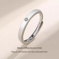 Saulė Mėnulis 925 svarų sterlingų sidabro poros žiedai: Juodi ir balti atviri žiedai ilgalaikei meilei Open Adjustable white